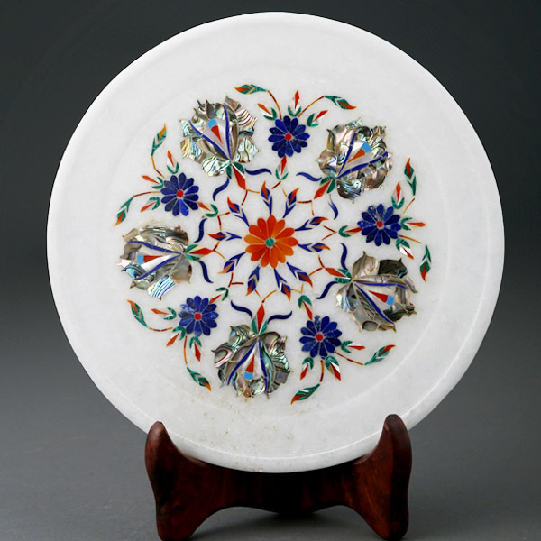 Marble Inlay Decorative Plate- 9 Inch Diameter